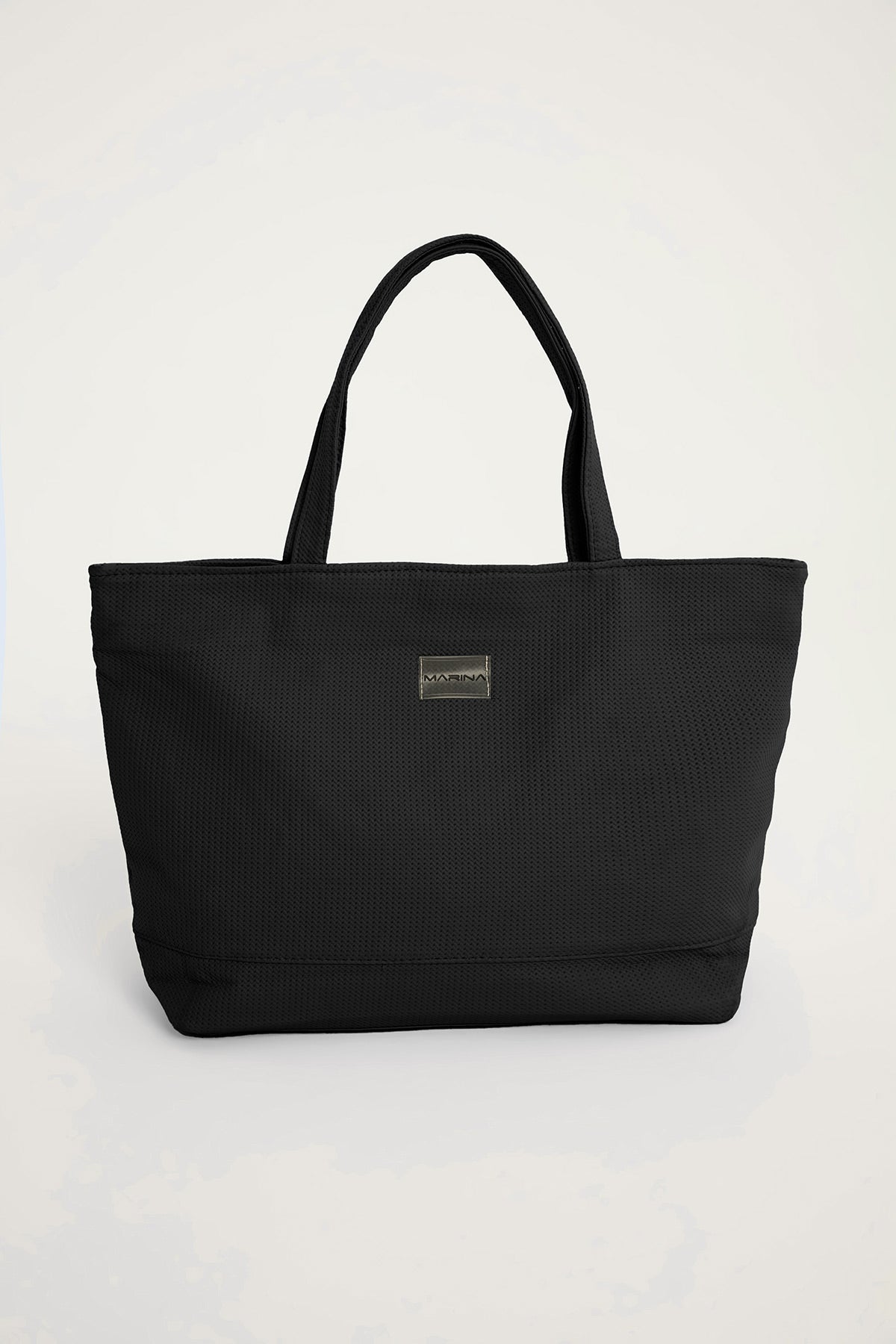 Black Faux Leather Beach Bag with Zipper