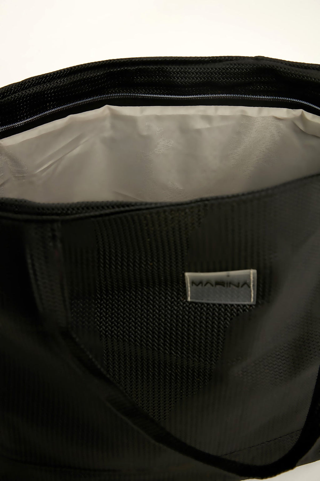 Black Faux Leather Beach Bag with Zipper