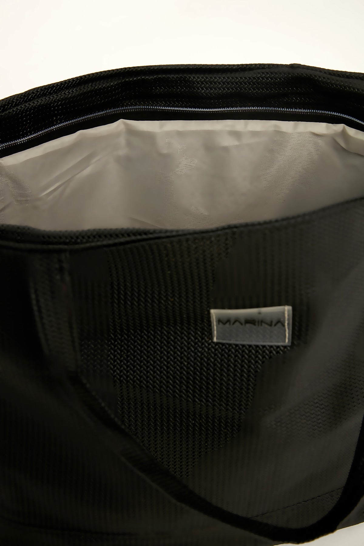 Black Faux Leather Beach Bag with Zipper