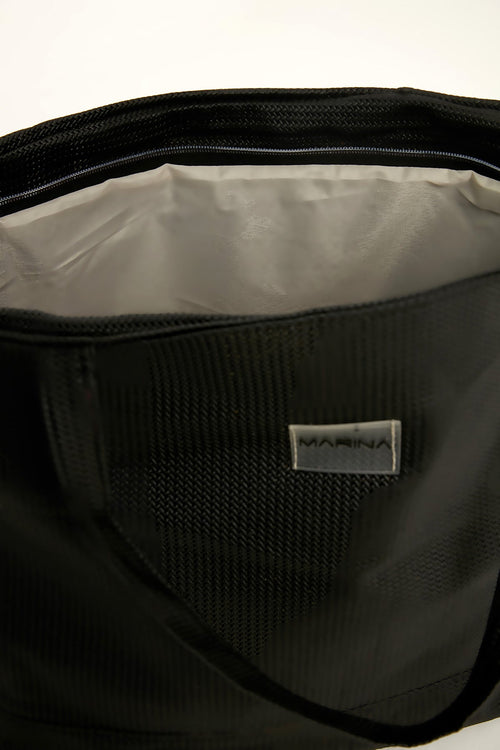 Black Faux Leather Beach Bag with Zipper